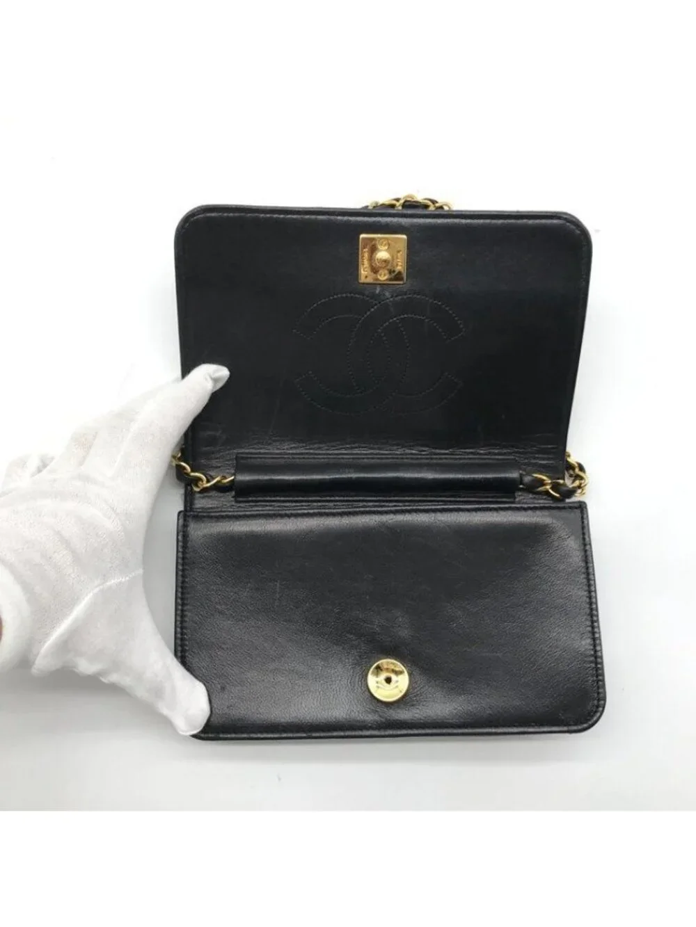Chanel Mini Quilted CC Logo Chain Shoulder Bag Push Lock Lambskin